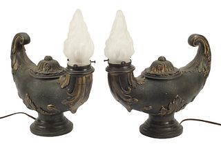 (2) EMPIRE STYLE BRONZE CONVERTED OIL LAMPS