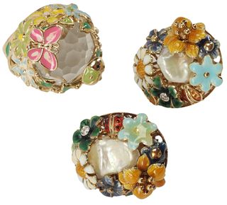 (2) ESTATE 14KT YELLOW GOLD, PEARL & ENAMEL FLORAL JEWELRY SUITE