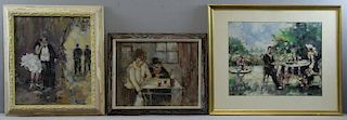 VAN ACKER. Lot of 3 Gouaches on Paper of Courting