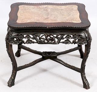 CHINESE CARVED WOOD AND MARBLE TABLE 19TH C.
