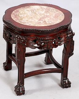 CHINESE CARVED WOOD AND MARBLE STAND 19TH C.