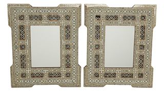 (2) MIDDLE EASTERN SHELL & BONE INLAID FRAMED MIRRORS, 25.5" X 21"