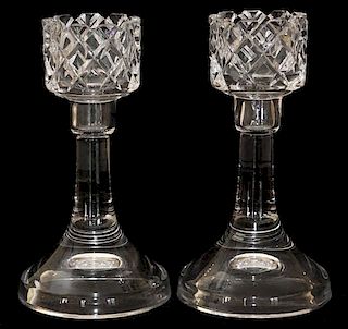 ORREFORS CRYSTAL CANDLESTICK HOLDERS PAIR