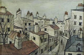 LEVIER, Charles. Oil on Canvas. Parisian Rooftops.