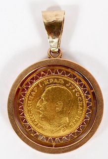 YUGOSLAVIAN 22KT GOLD COIN 1923 PENDANT