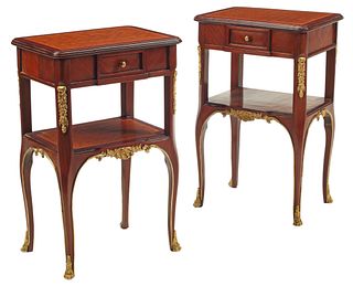 (2) TRANSITIONAL STYLE ORMOLU-MOUNTED PARQUETRY NIGHTSTANDS