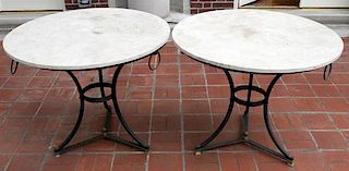 MARBLE TOP PATIO TABLES PAIR