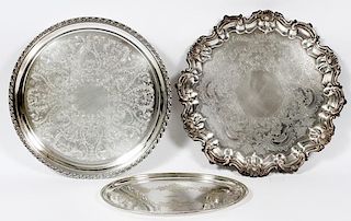 SILVER PLATE SERVING TRAYS 3 PIECES
