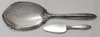 STERLING HAND MIRROR AND CHEESE SERVER