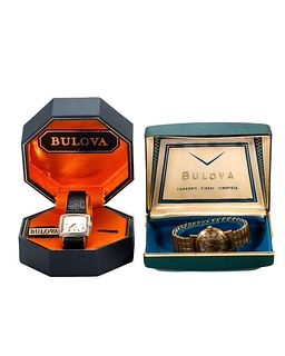 Two Vintage Bulova Men's Watches w/ Case