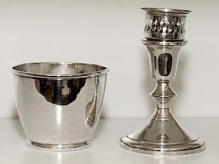 STERLING SILVER CANDLESTICK AND BOWL TWO