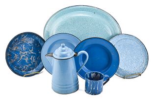 COLLECTION OF BLUE ENAMELWARE