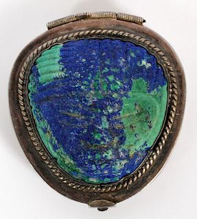 TAXCO STERLING SILVER AND CARVED AZURITE BOX
