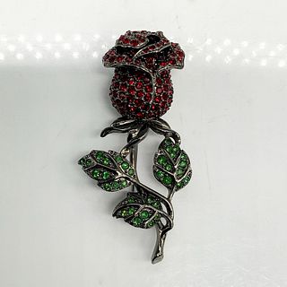 Stunning Swarovski Crystal Red Rose Brooch Pin