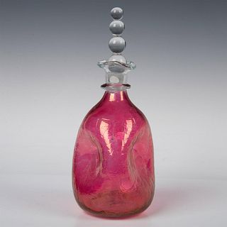 Hand Crafted Crackle Glass Decanter and Stopper
