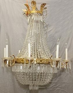 EMPIRE STYLE 8 LIGHT BRONZE AND CRYSTAL CHANDELIER