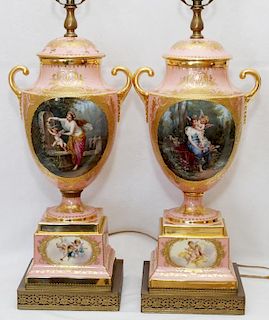 ROYAL VIENNA PORCELAIN URNS AS TABLE LAMPS