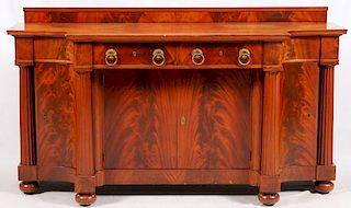 ANTIQUE EMPIRE STYLE FIGURED MAHOGANY SIDEBOARD