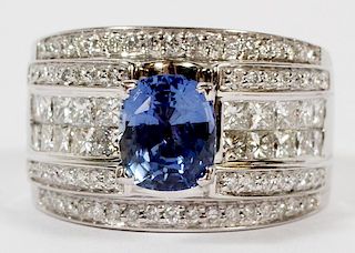 CUSHION CUT NATURAL BLUE SAPPHIRE & DIAMOND RING