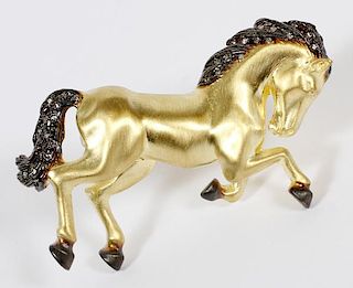 .40CT DIAMOND AND 18KT GOLD HORSE FORM BROOCH