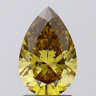 1.56 ct, Vivid Brn. Yellow/VS2, Pear cut IGI Graded Lab Grown Diamond