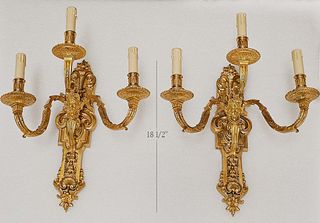 Pair Of 19th C. French Figural Gilt Bronze Wall Sconces