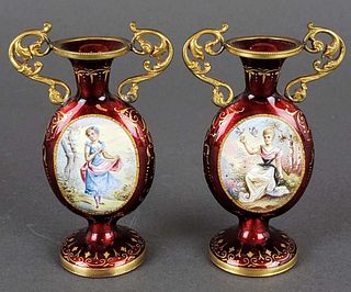 Pair of Viennese Enamel Vases