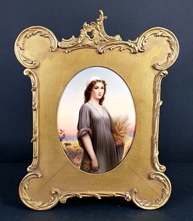 Continental Porcelain Plaque of Ruth on Giltwood Frame,