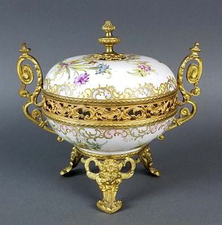 French Sevres Depose Porcelain and Bronze Candy Dish,