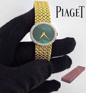 Piaget 18k Gold Ladies Watch Factory Malachite Dial & Diamond Bezel
