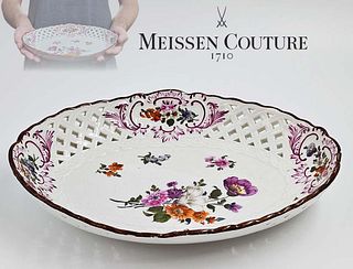 19th C. Meissen Hand Painted Floral Candy Dish \ Centerpiece