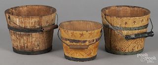 Three painted child's pails, 19th c., inscribed Good Girl and Good Boy, 4 1/2'' h. and 3 1/2'' h.