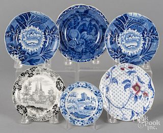 Six Staffordshire cup and toddy plates, 3'' - 4 1/4'' dia.