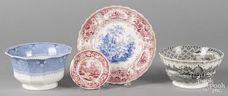 Four pieces of Staffordshire, to include a Father Matthew bowl, 3'' h., 6 1/4'' dia.