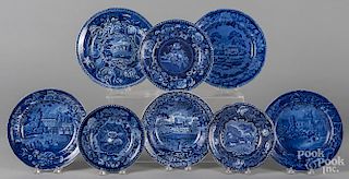 Eight blue Staffordshire plates/ soup bowls, 7 /4'' - 10'' dia.