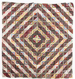 Log Cabin quilt top, late 19th c., 66'' x 70''.