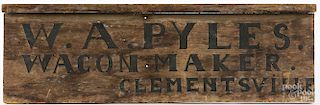 Painted trade sign for W.A. Pyles Wagon Maker Clementsville, 9 1/4'' x 30''.