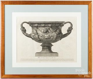 Piranesi engraving of an urn, 17'' x 22 1/2''.
