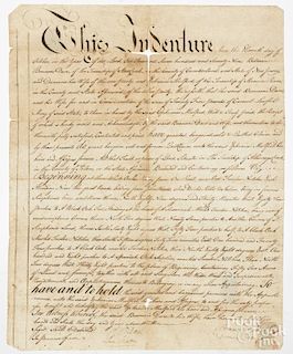 Cumberland County, New Jersey land indenture, dated 1779, 16'' x 12 1/2''.