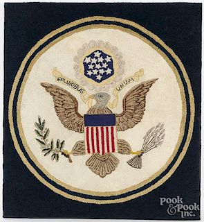 Hooked rug of the American Seal, 43 1/2'' x 40''.