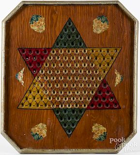 Painted Chinese checkers gameboard, early 20th c., 19 1/2'' x 17 3/4''.