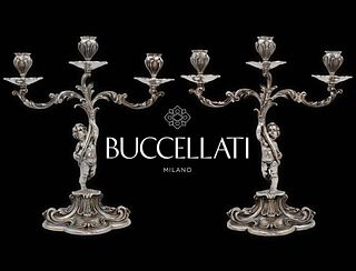 Pair of 800 Silver (3,117 g) Buccellati Candlesticks