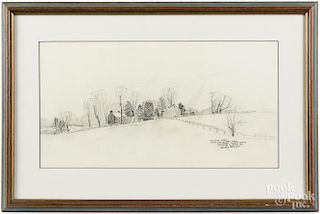 Barclay Rubincam (American 1920-1978), pencil sketch of the Spackman Farm, Birmingham, Chester Count