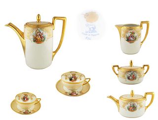 Set Of Five Dresden Lamb Porcelain Hand Painted Tea Set \ Coffee Set