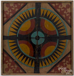 Painted pine gameboard, 20th c., 19 3/4'' x 19 1/2''.