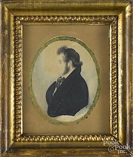 Two ink and watercolor miniature portraits of gentlemen, ca. 1830, 3 1/2'' x 2 1/2'' and 3 3/4'' x 2 3/