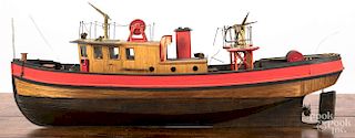 Painted ship model of a fire rescue boat, early 20th c., 27'' l.