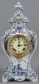 Ansonia mantel clock with Delft case, 16'' h.