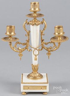 Alabaster and gilt metal candelabrum, 11 1/4'' h., together with a jasperware plaque, probably Wedgwo