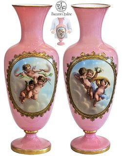 Pair Of Large Baccarat Opaline Vases